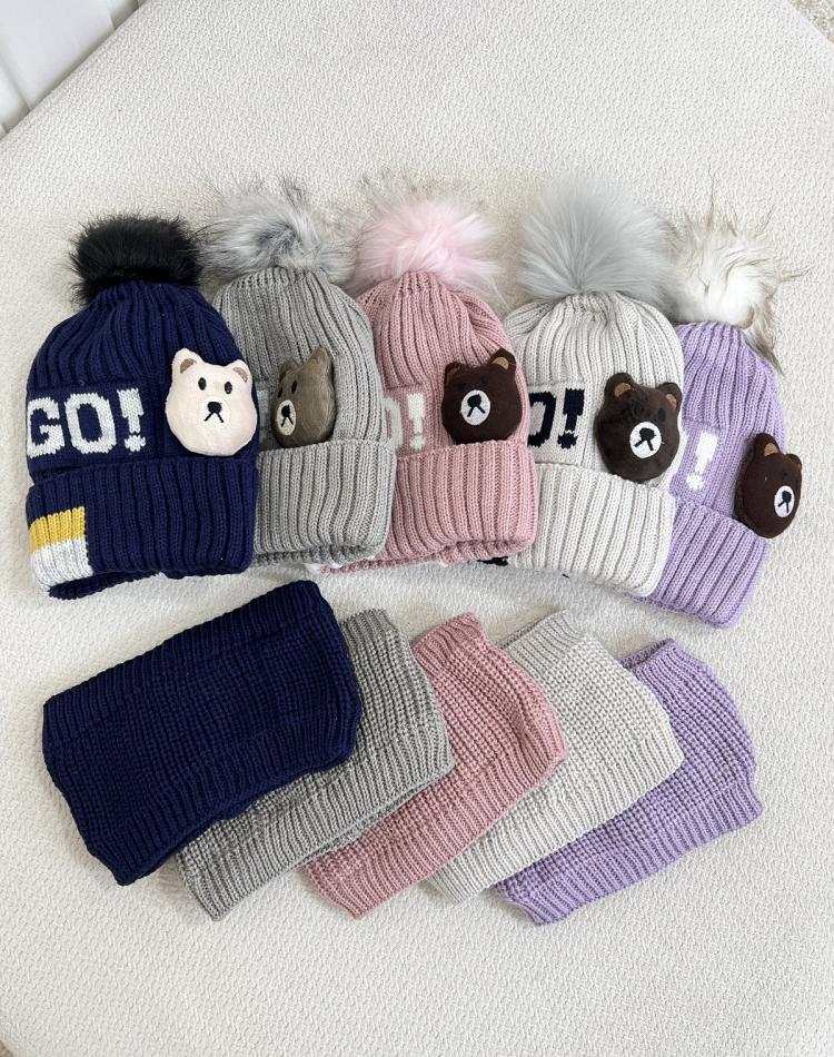 24768 کلاه و شال خرس قهوه ای(4تا8سال)